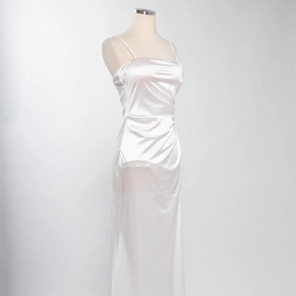 NEW LONG FORMAL SLEEVELESS SHEATH SOLID PROM DRESS W/ GATHERED WAISTLINE TC D601 - Picture 1 of 8